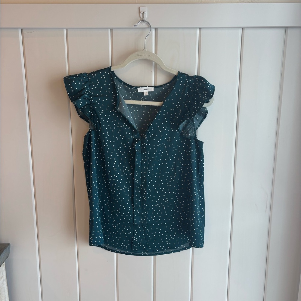 Mine Teal and White Polka Dot Top